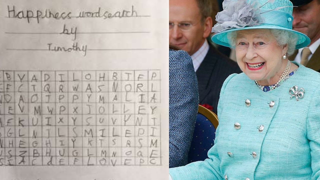 Preocupado com Elizabeth II durante a pandemia, criança de sete anos envia caça-palavras