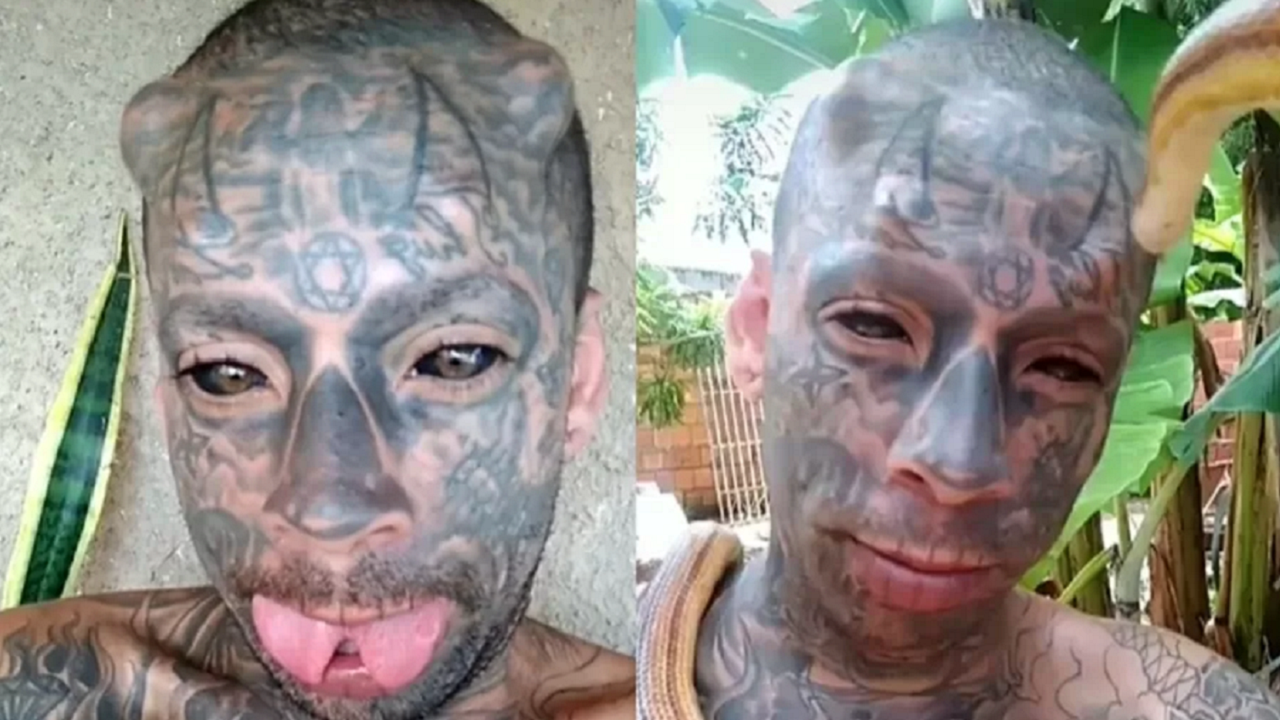 Com chifres e sem orelhas: Brasileiro tatuado chama atenção nas redes